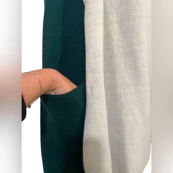 OLIVER BY ESCIO OPEN FRONT CARDIGAN SWEATER SIZE L GREEN/IVORY - Picture 3 of 7